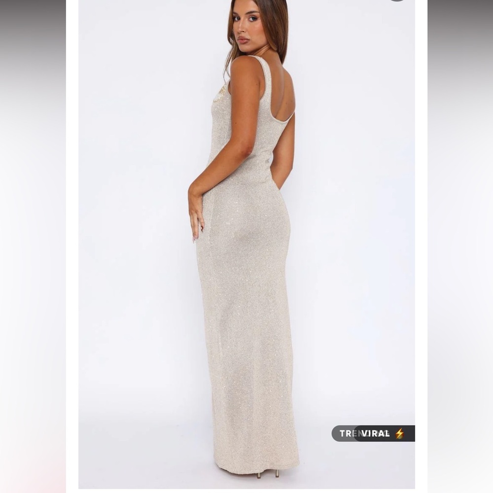 White Fox Boutique Marine Mist Sequin Knit Maxi Dress Champagne - Picture 5 of 11
